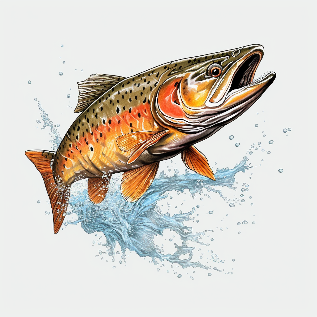 Realistic tiger trout jumping while fishing