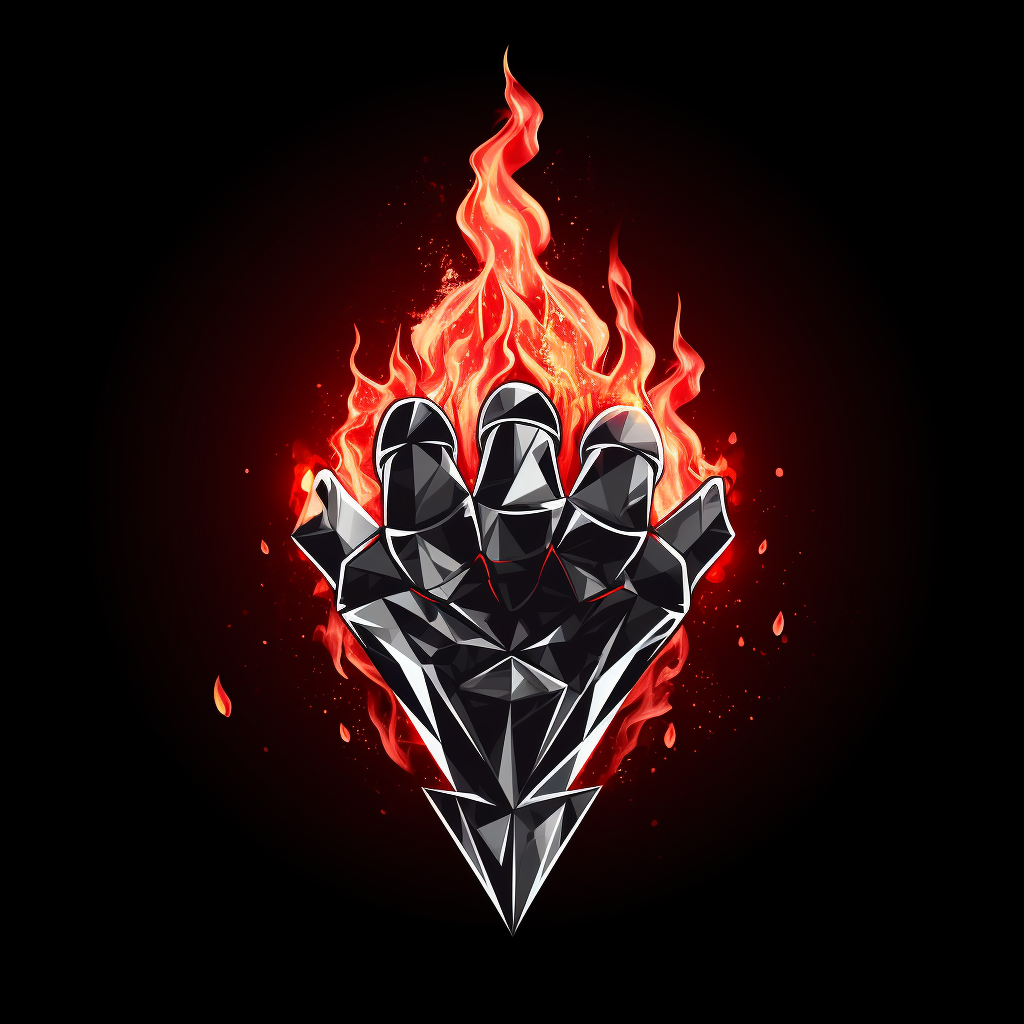 Fiery fist bursting from diamond crystal logo