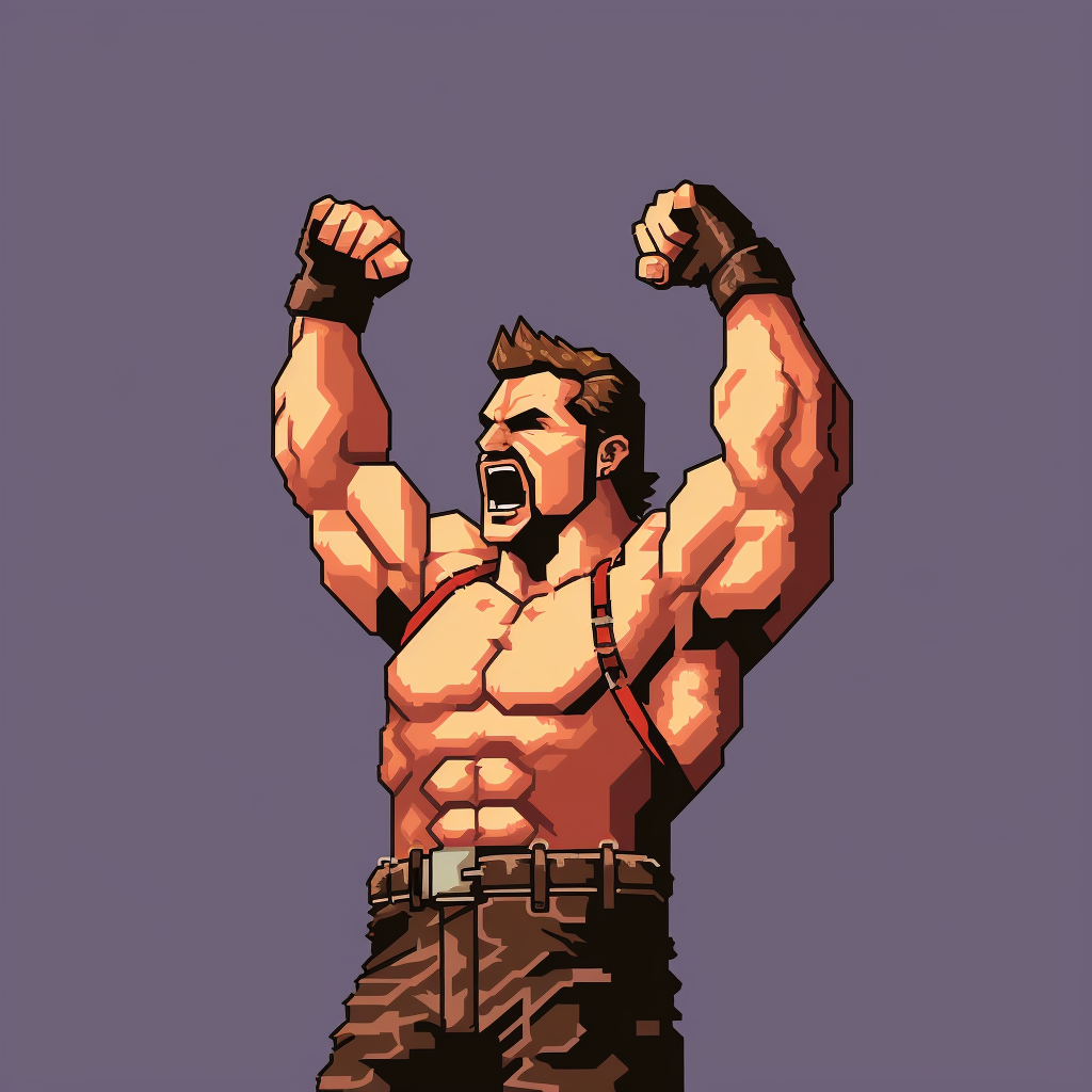 8bit video game character raising fist