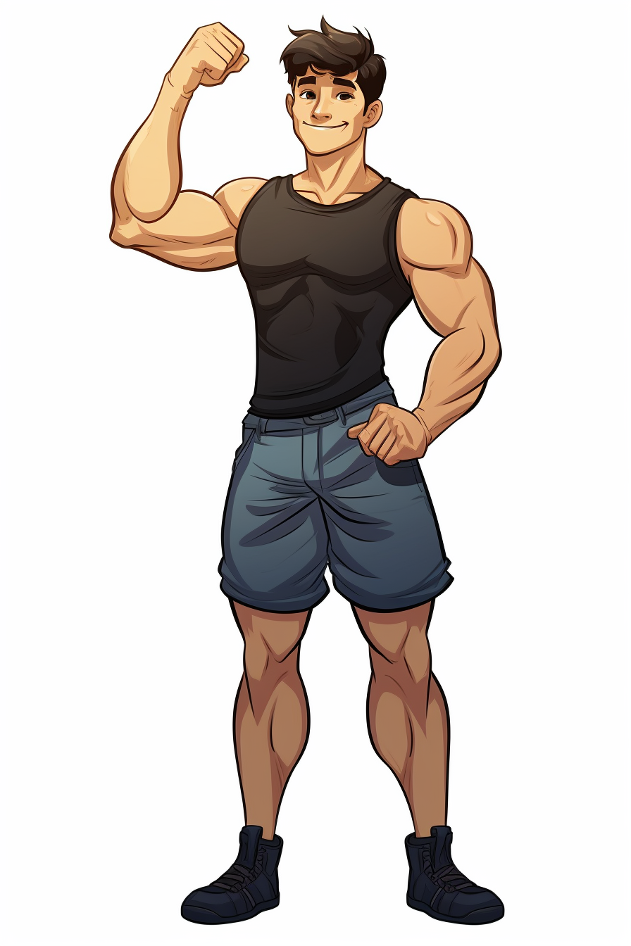 Fit man flexing biceps cartoon