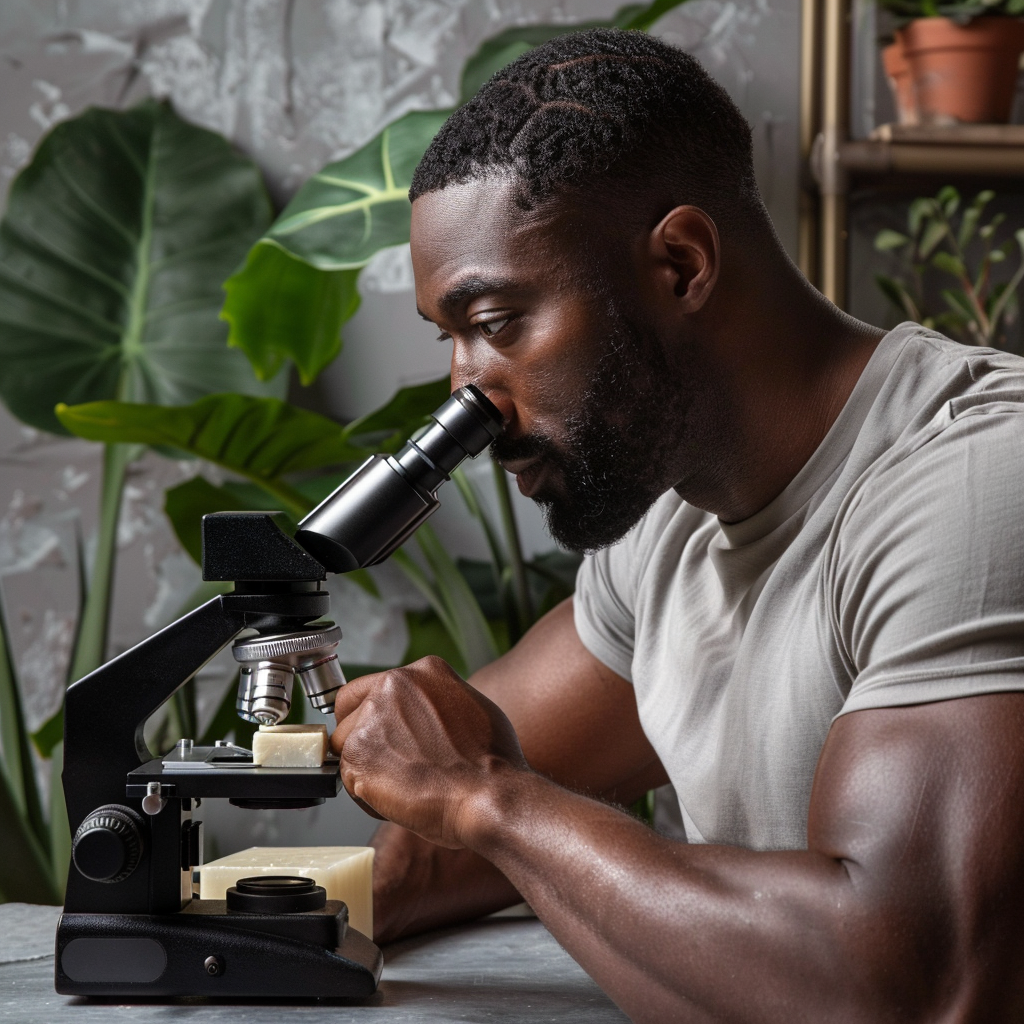 fit man looking at soap