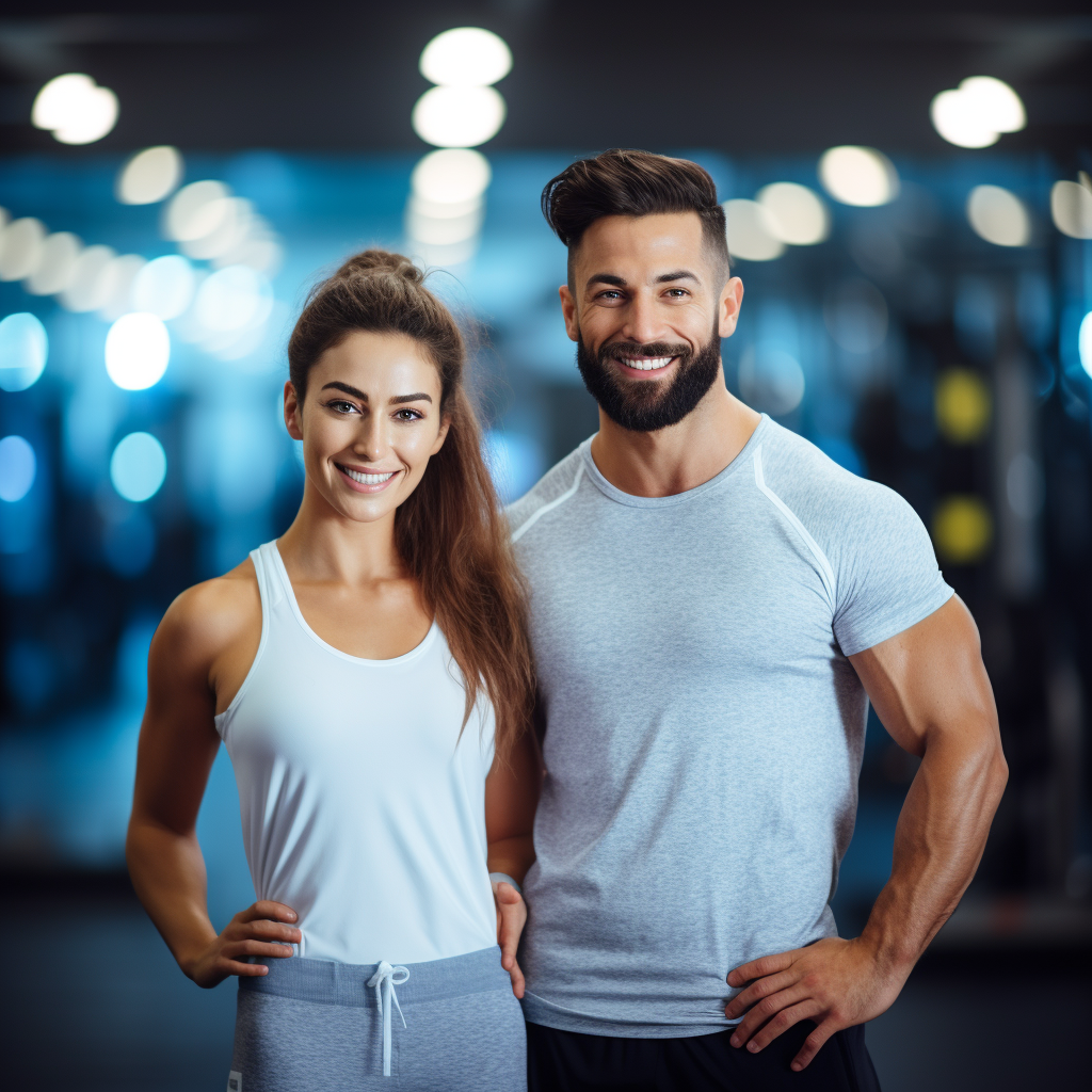 Fit man and woman in gym