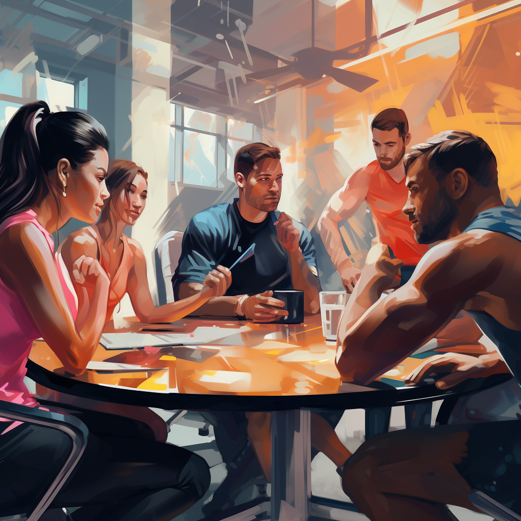 Diverse fitness executives in an intense discussion