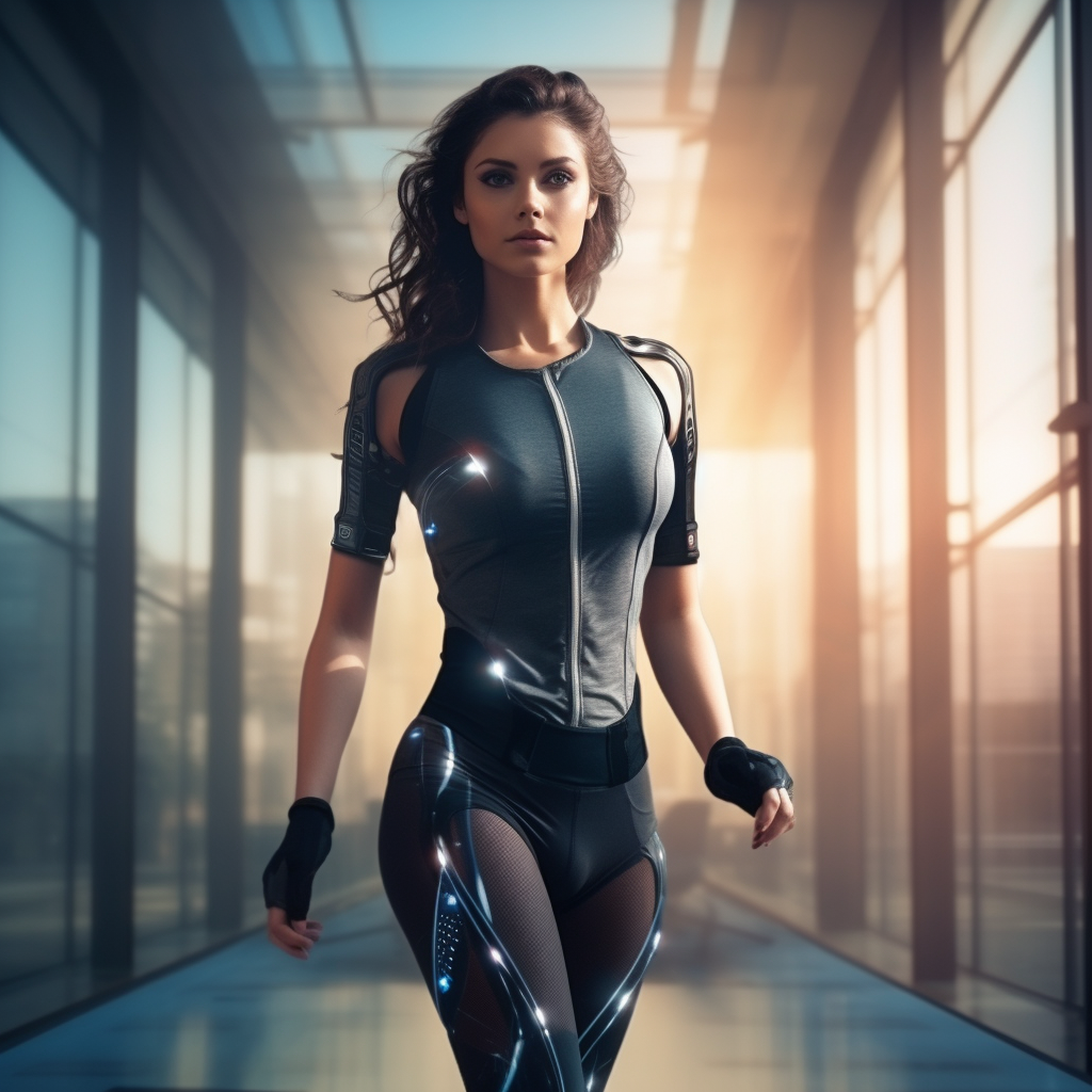 Fit girl in future fitness suit