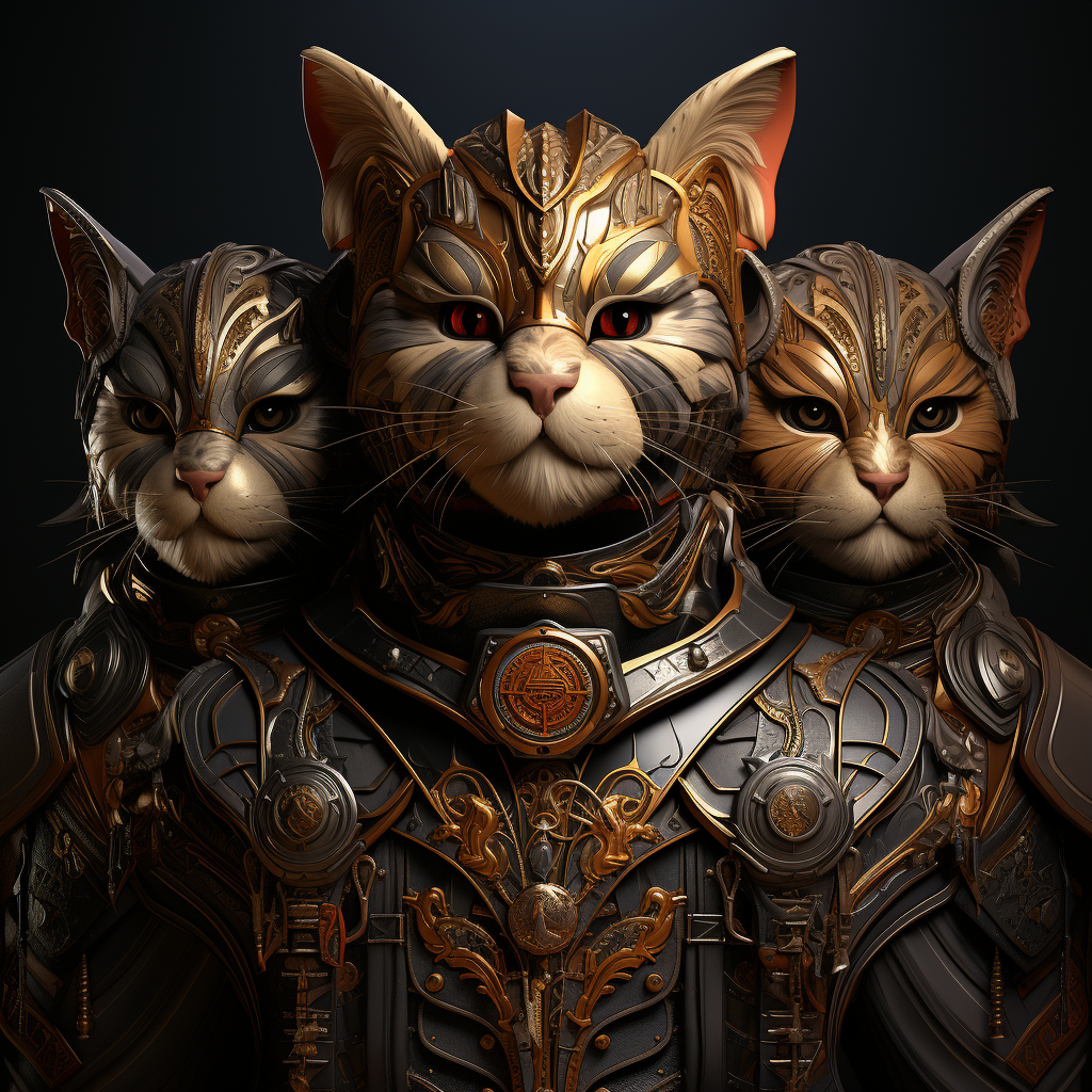 Illustration of five cats in knight armour