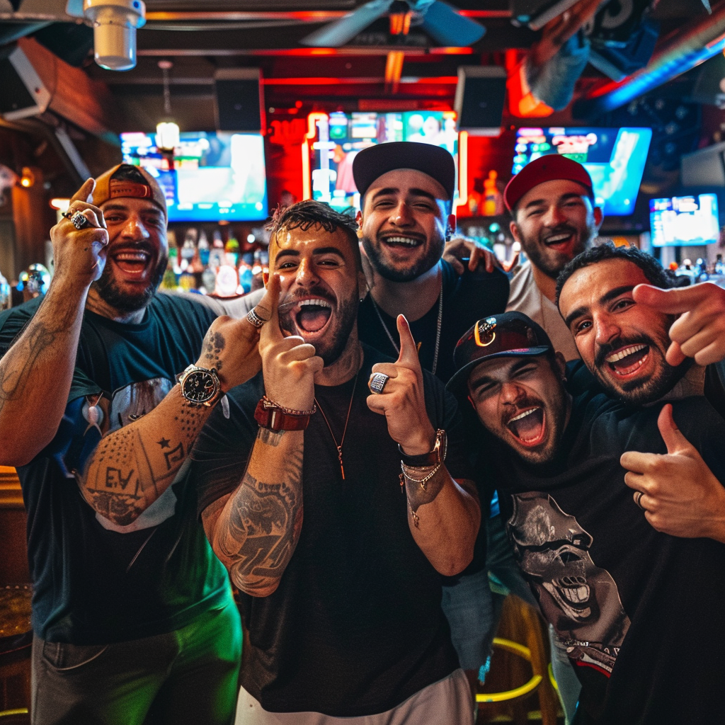 Five men celebrating football championship