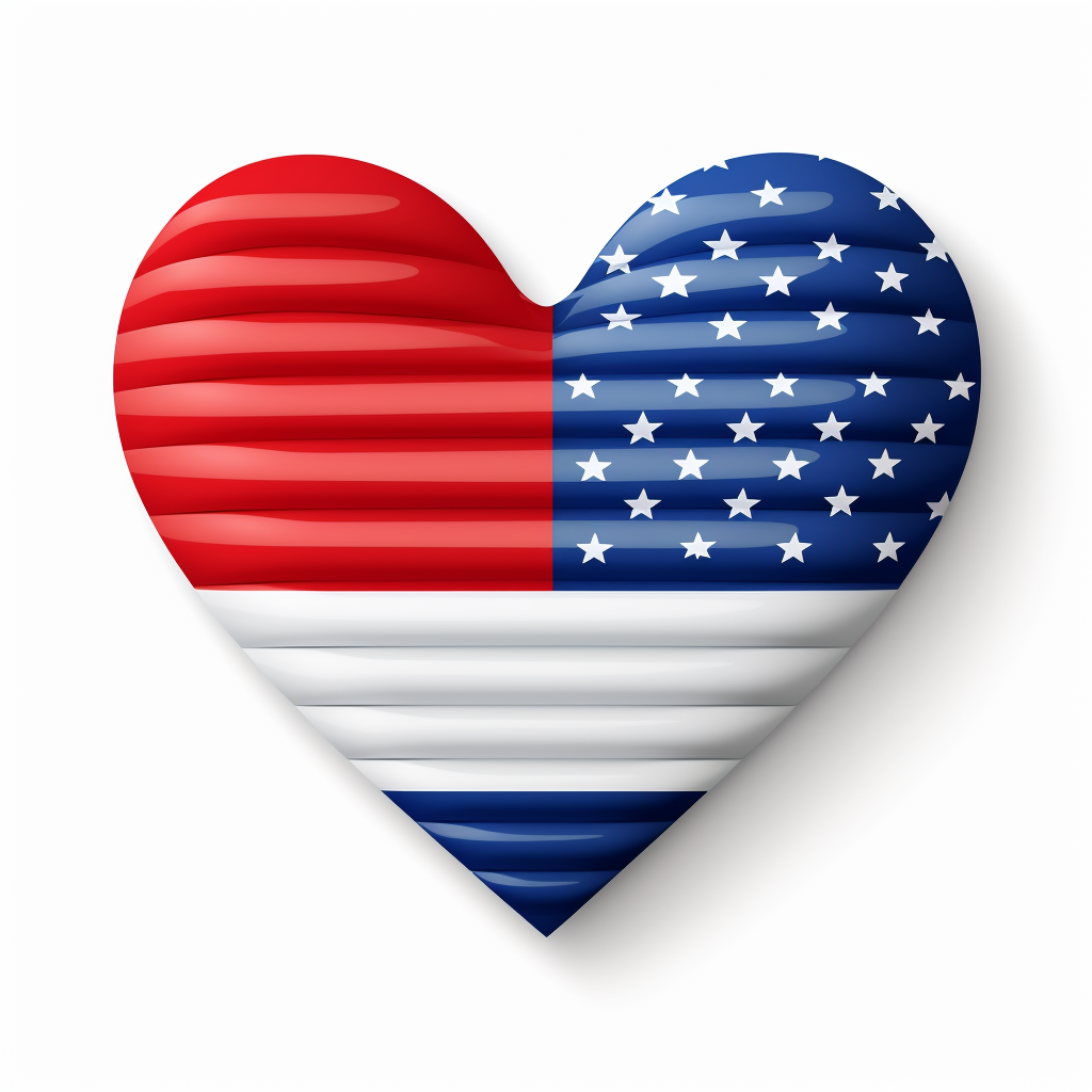 Heart split with French and American flags