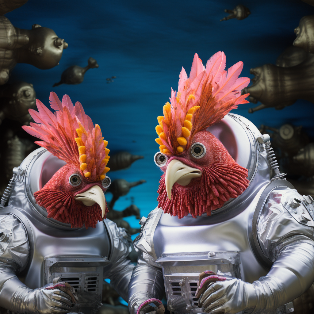 Flamboyant gay roosters exploring a colorful reef