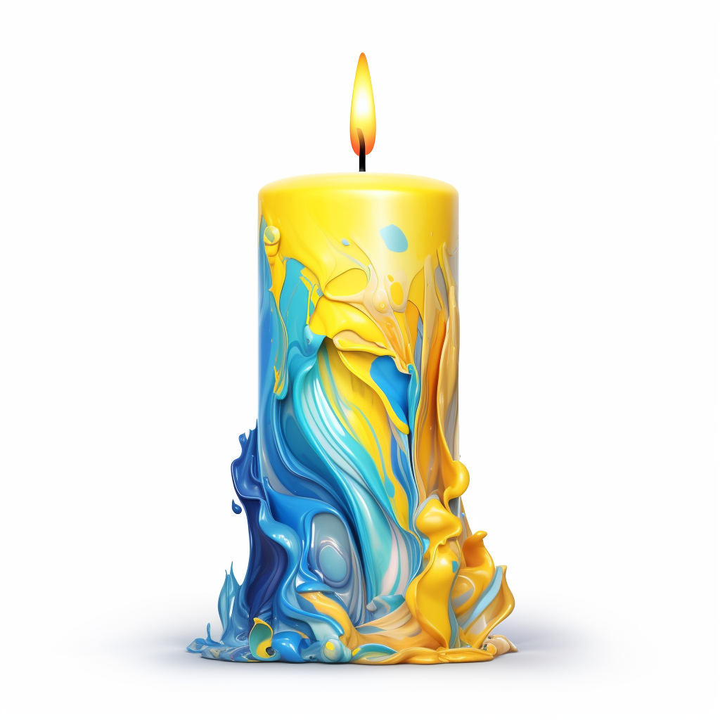 Flame Blue Yellow Candle Burning on White Background