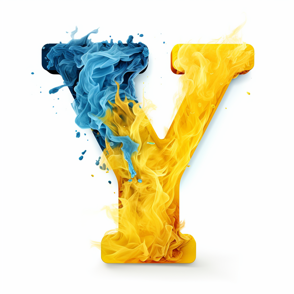 Flame Blue Yellow Letter Y on white background