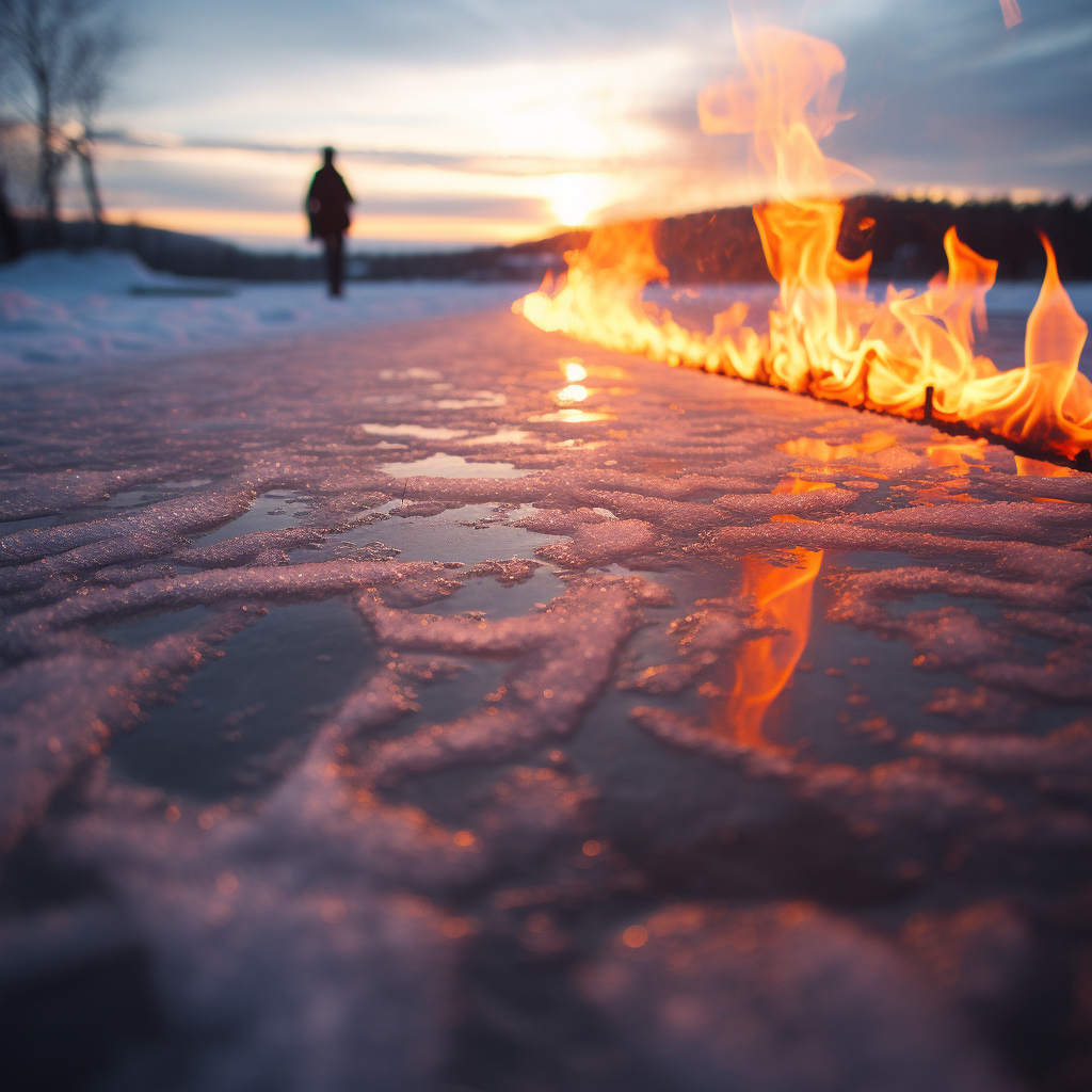 Flame on Frozen Lake Ice Skating