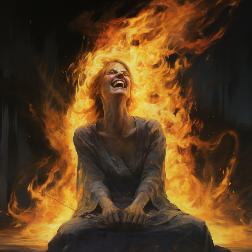 Flame laughing while sitting