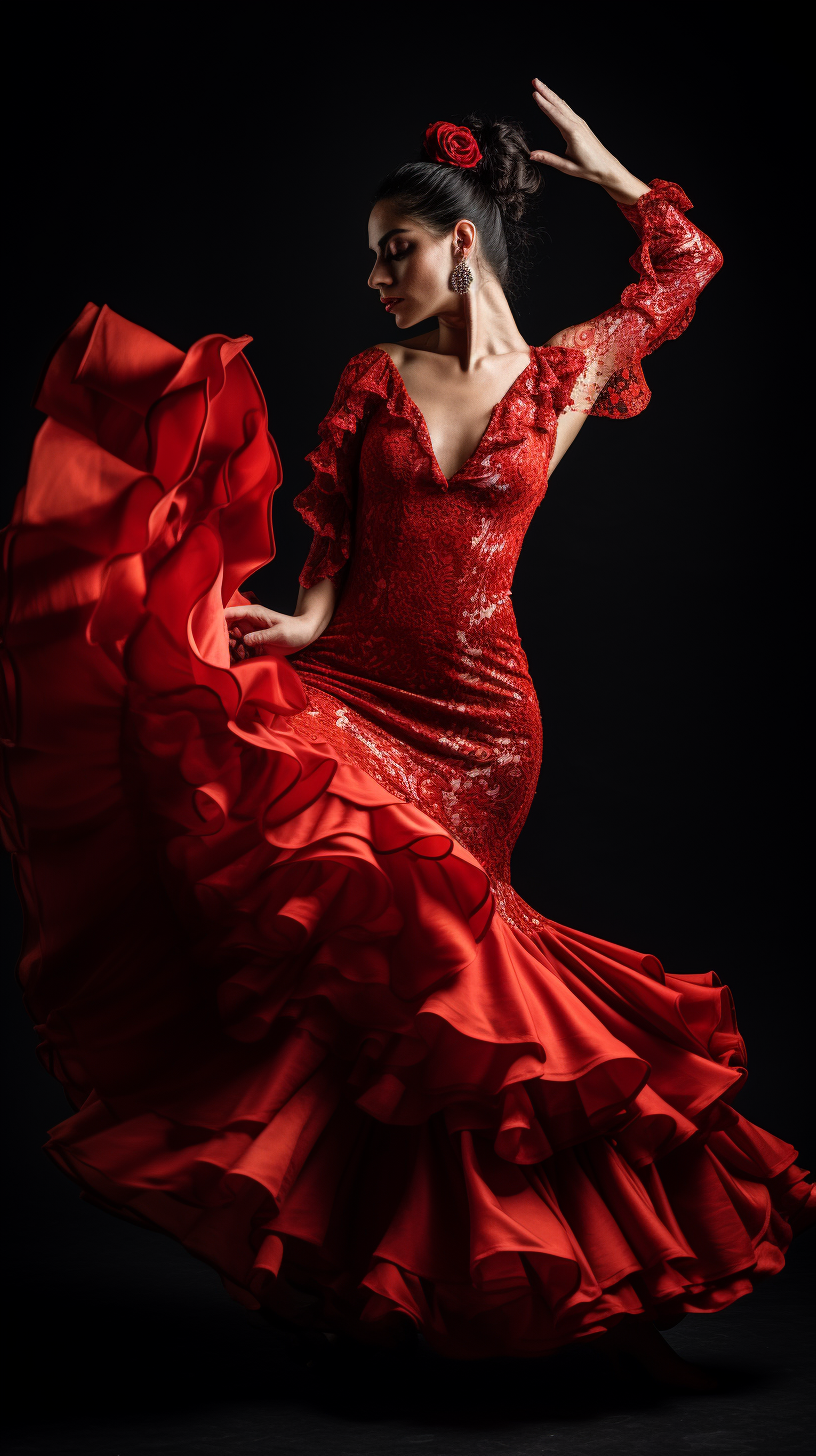 Flamenco dancer in vivid dress passionately moving