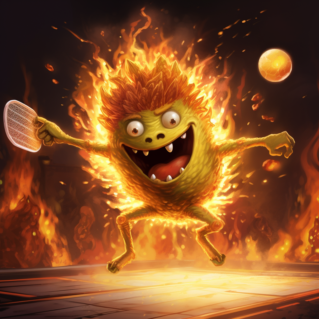 Flaming pickleball in Hearthstone style