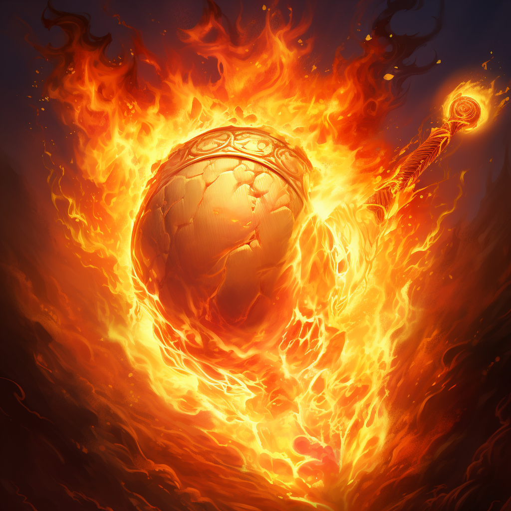 Flaming Pickleball and Racket in Hearthstone Style