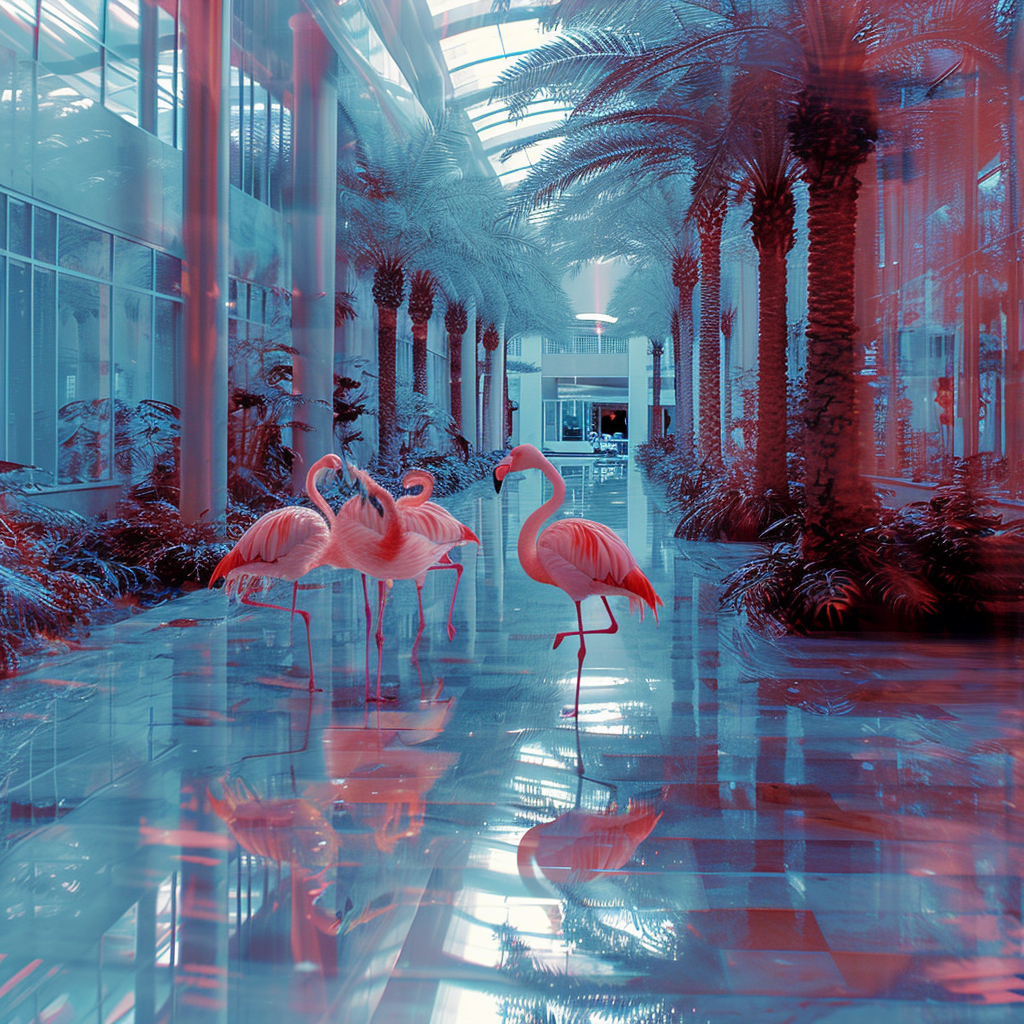 Flamingo family in Florida mall