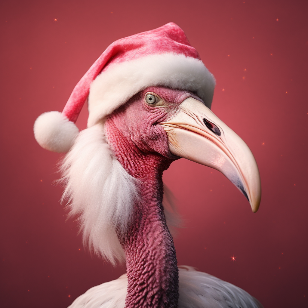 Flamingo Santa Claus Head in Comic Style