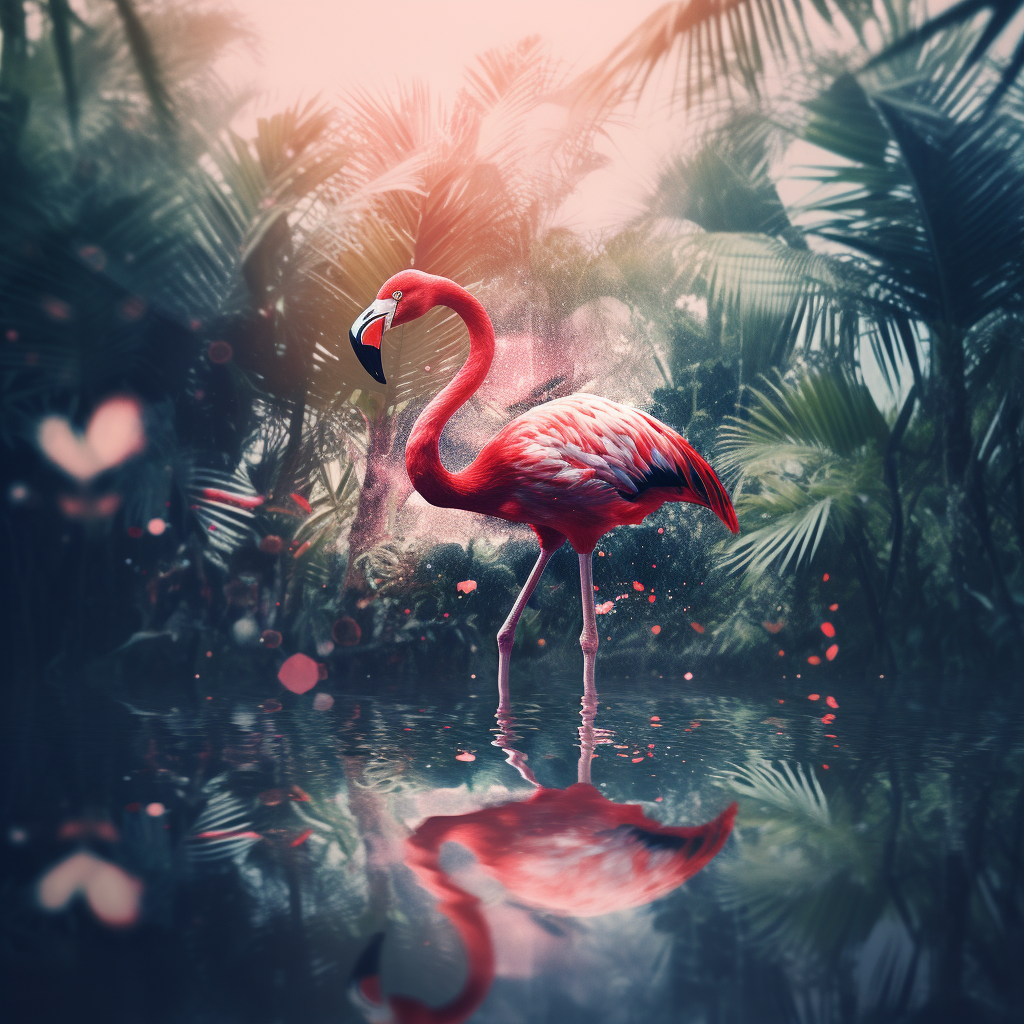 Silhouette of Flamingo in Tropical Forest