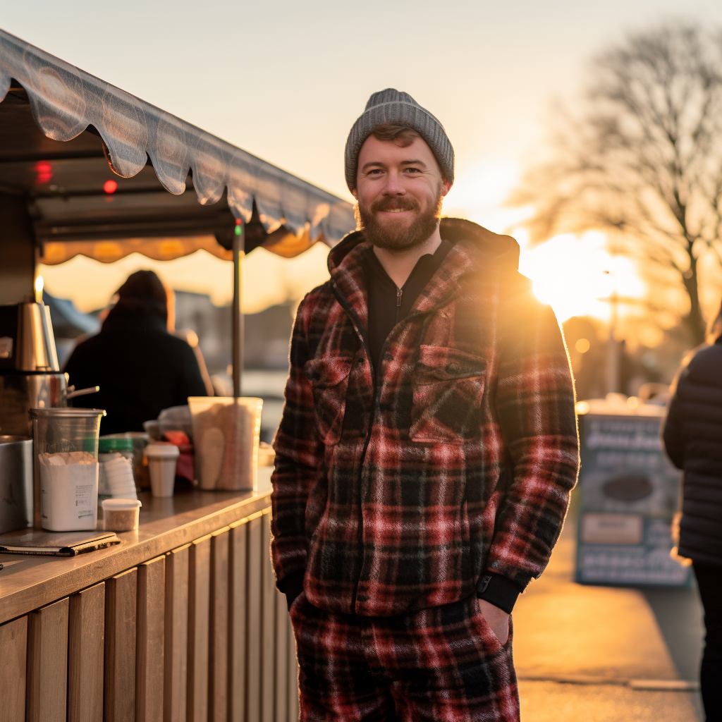 Simplistic coffee stall covered with flannel pattern