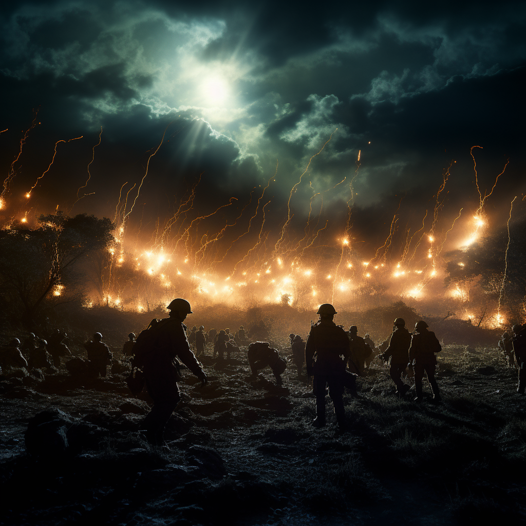 Soldiers engaged in intense nighttime combat