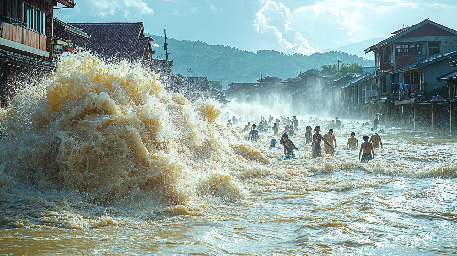 people in raging floodwaters