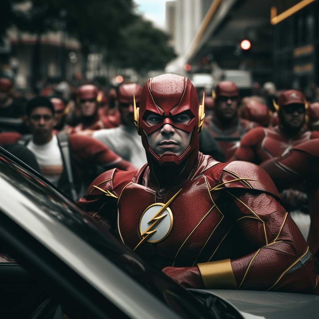 The Flash patiently waiting in traffic