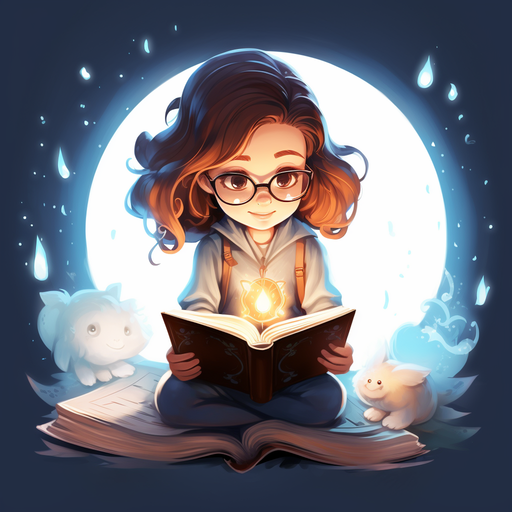 Woman reading magic book with lights