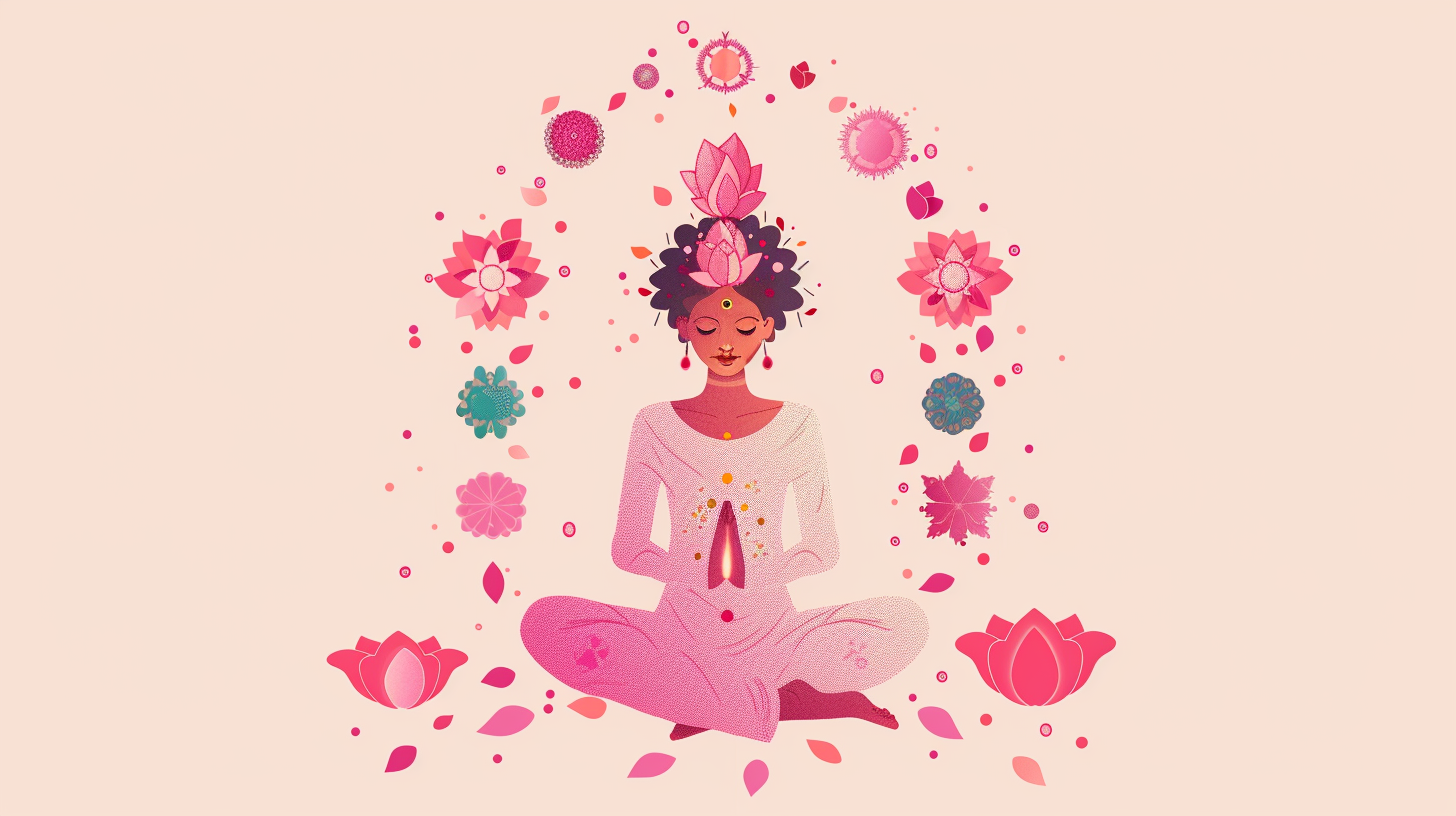 Minimalistic pink chakra meditation character