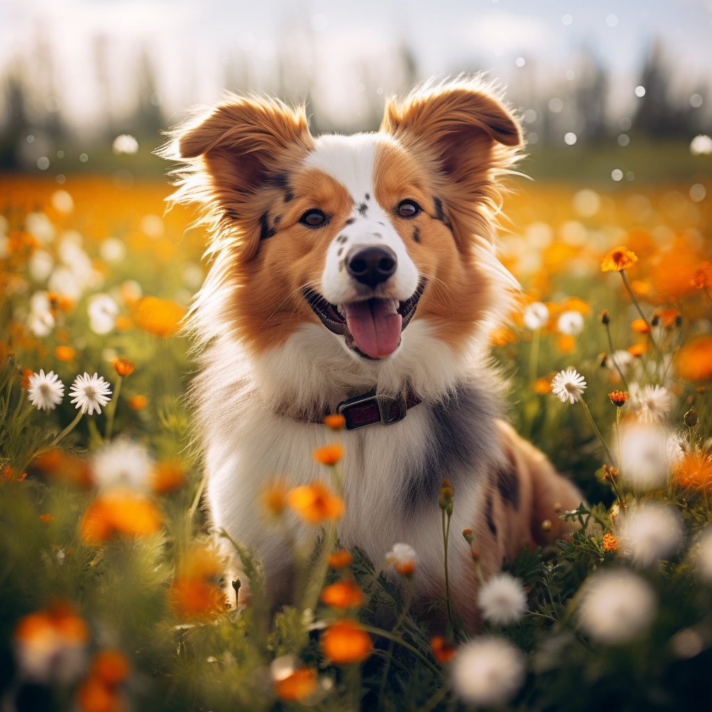 Playful flat-ear corgi with orange and white spots