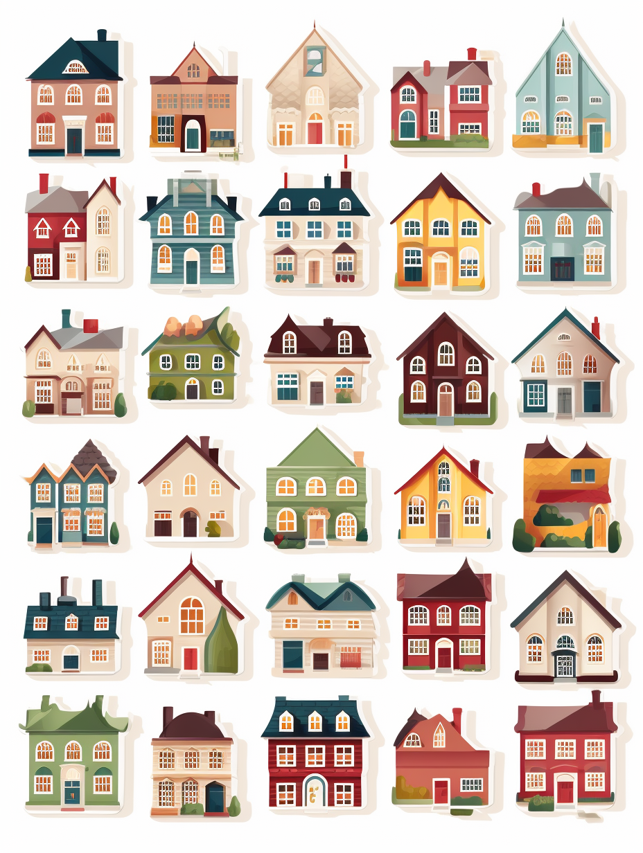 Die cut stickers of flat houses