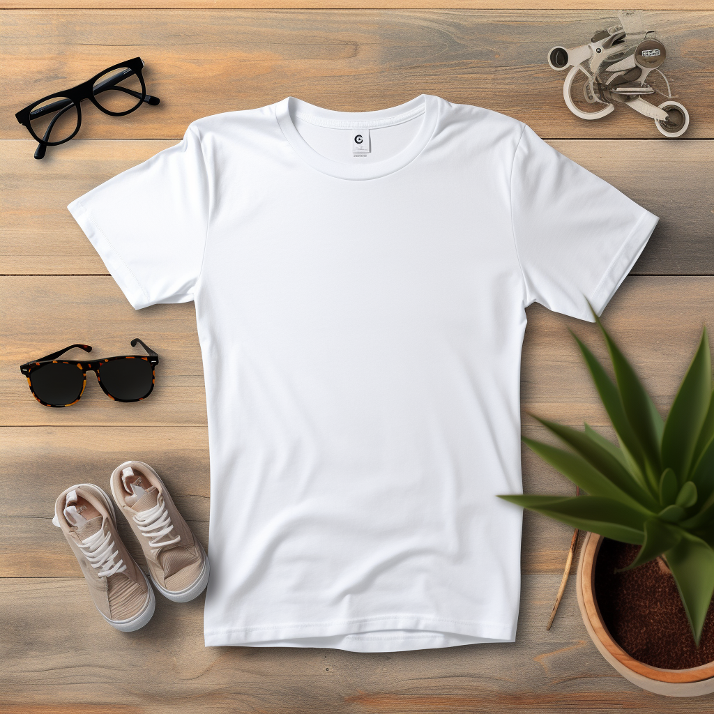 Mockup of Bella Canvas 3001 White Shirt with Skateboard