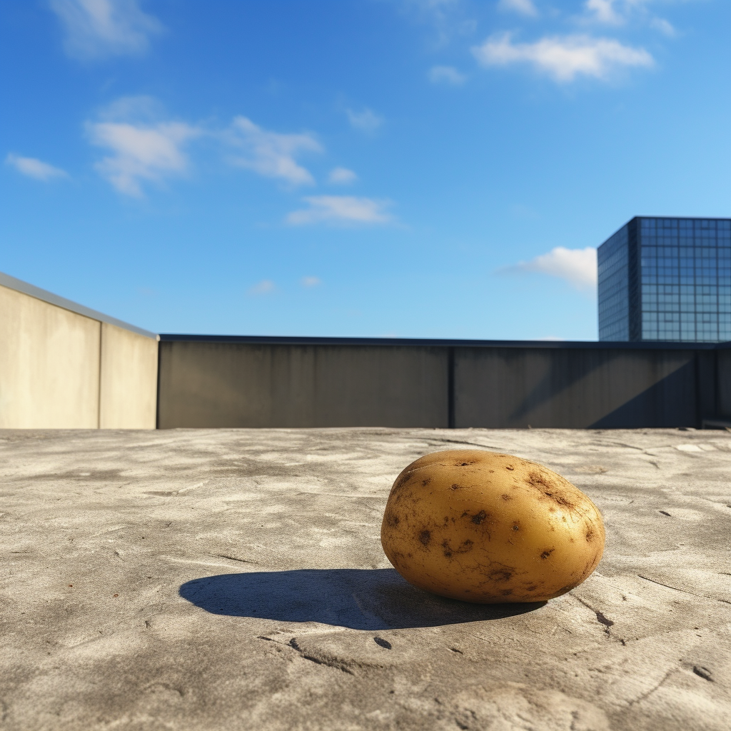 Flat potato on brutalist building