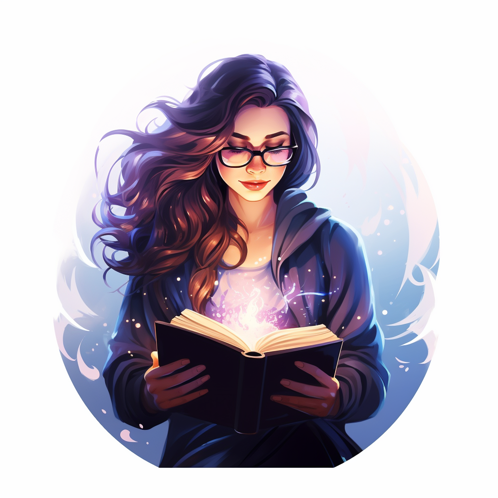 Woman reading magic book with lights