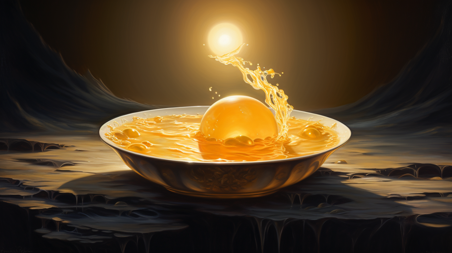 Image depicting a flat Earth and moon floating in a soup