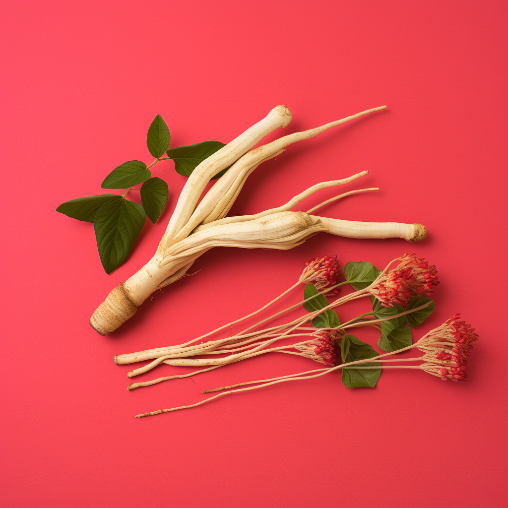 Panax Ginseng on Pastel Red Surface