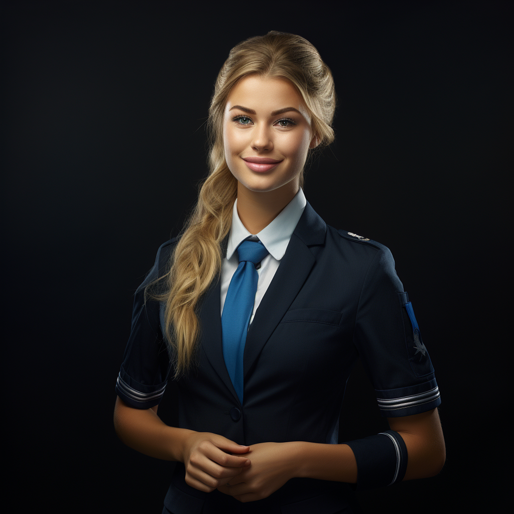 Smiling flight attendant in uniform