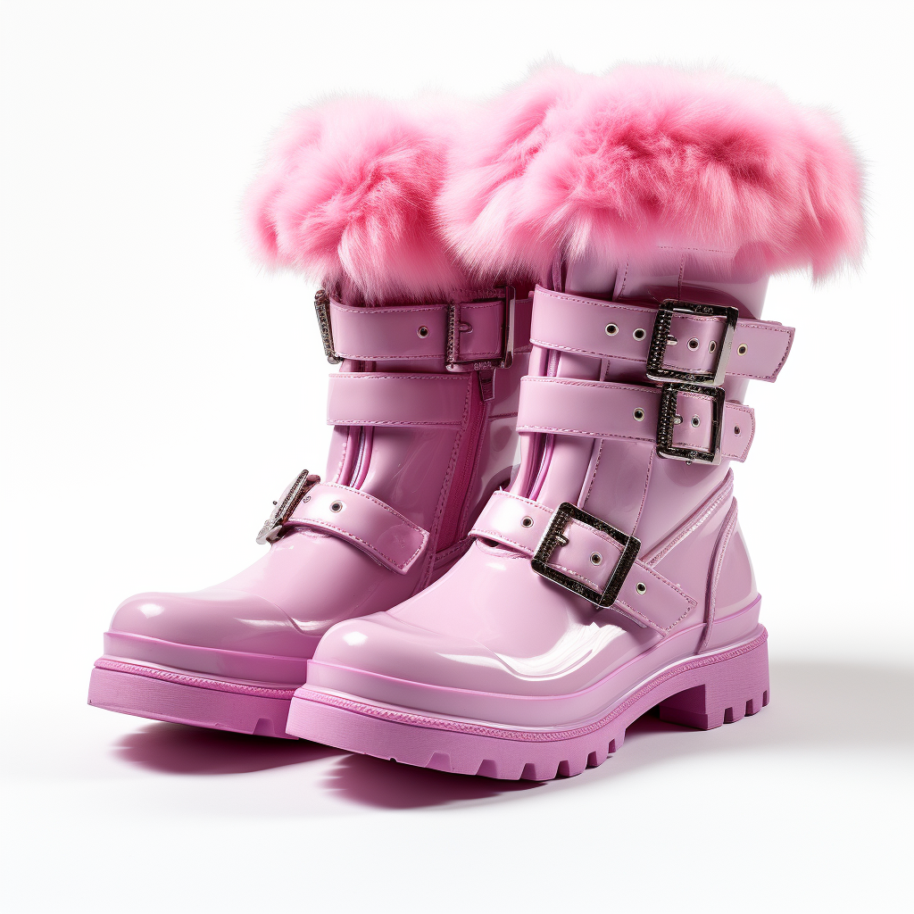 Winter boots with pink fur and buckles