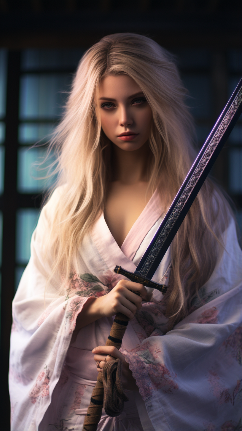 Stunning woman with haori and pinky blade