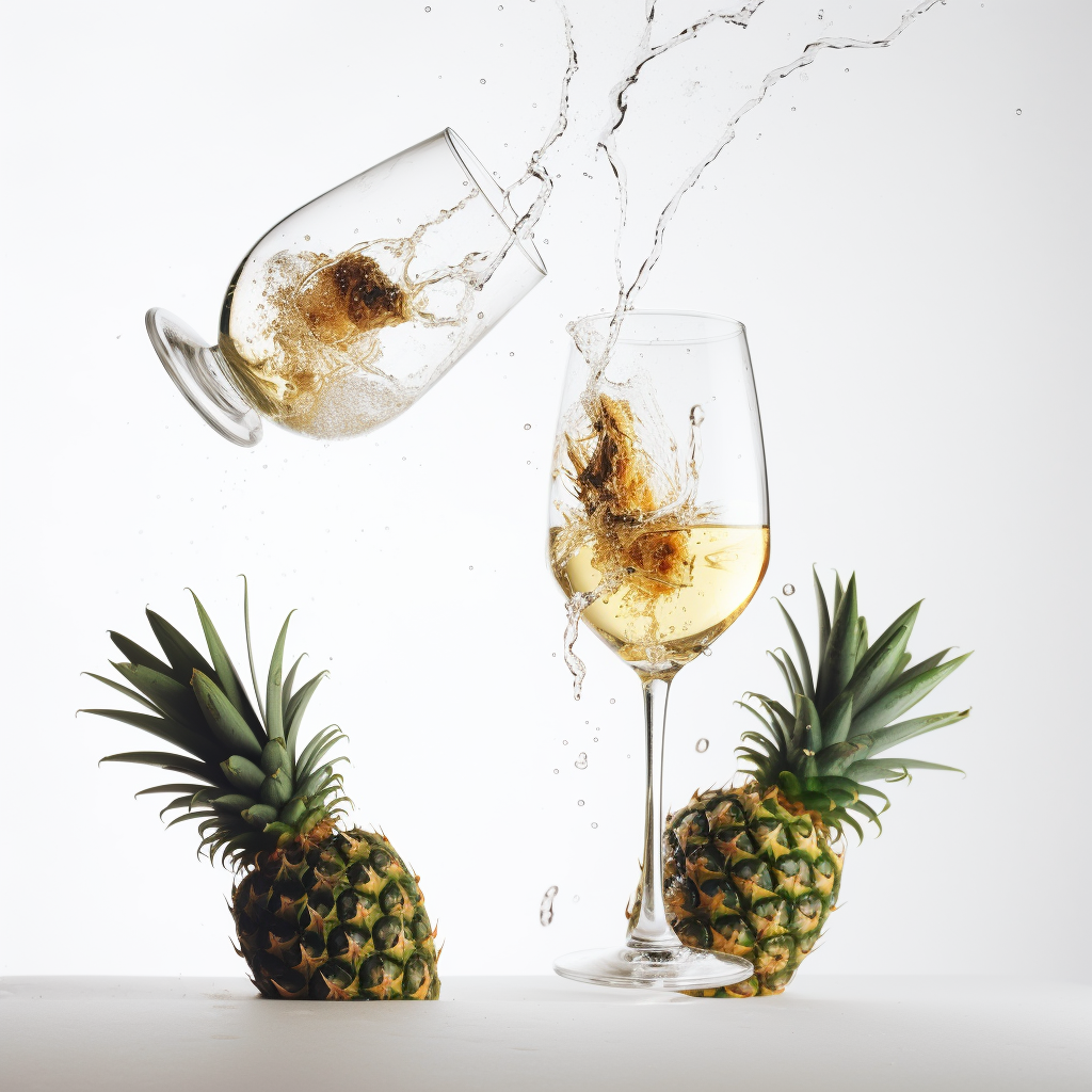 Champagne glasses with pineapple pieces