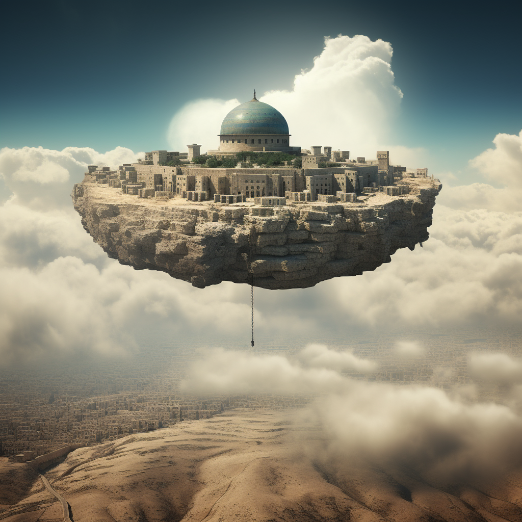 Al Aqsa Mosque floating in desert