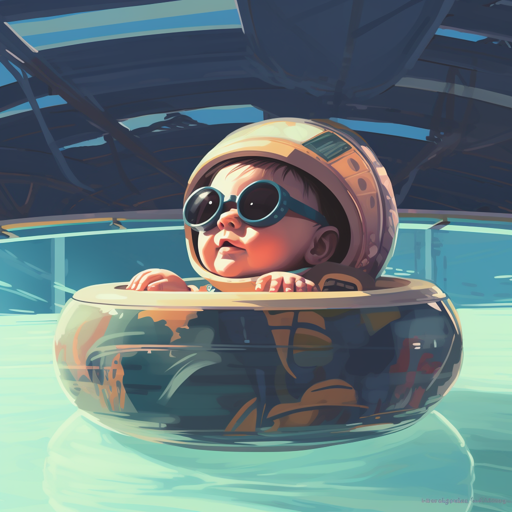 Adorable baby in floating tube