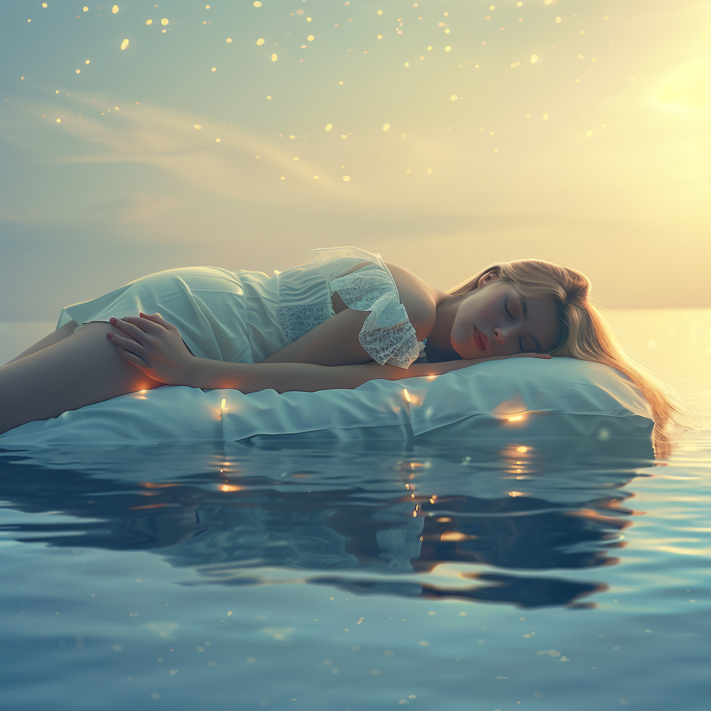 Woman sleeping on floating bed