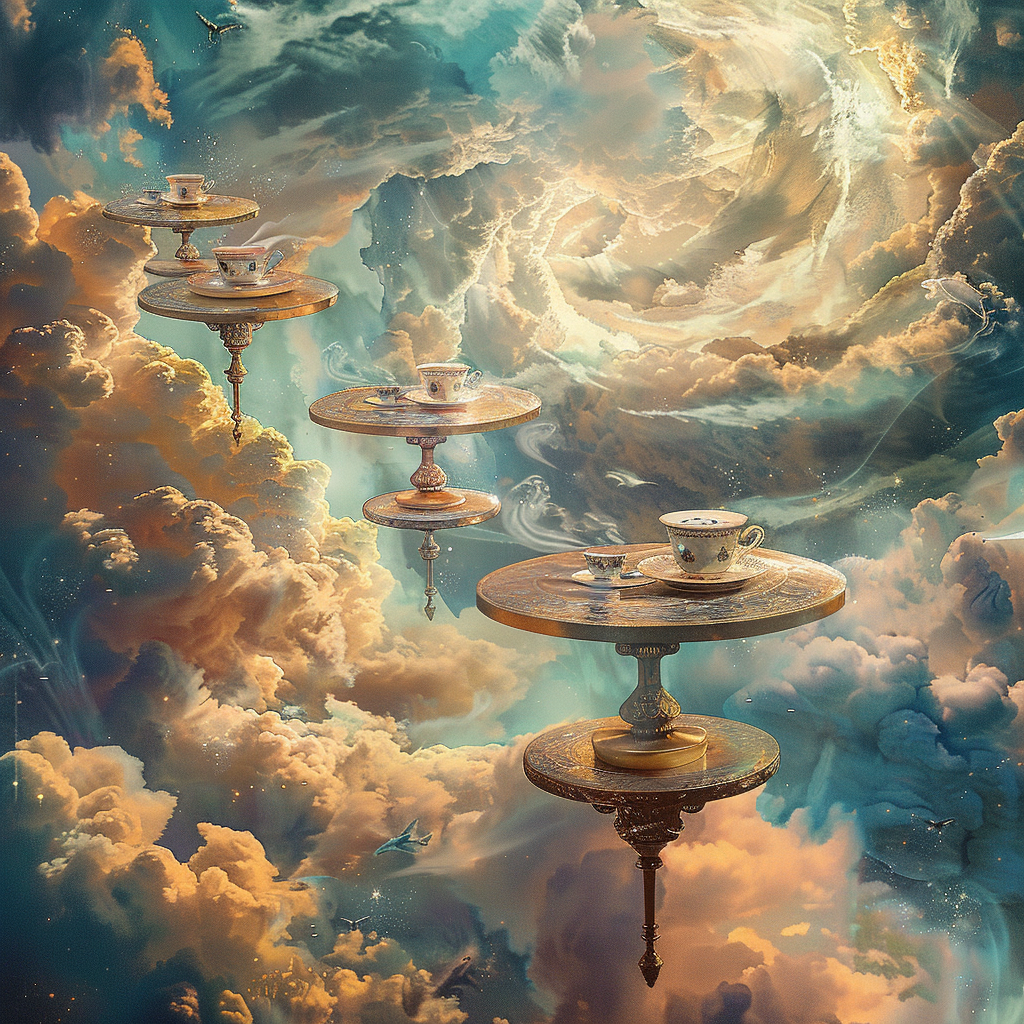 Dreamy Floating Cafe Surreal Fantasy