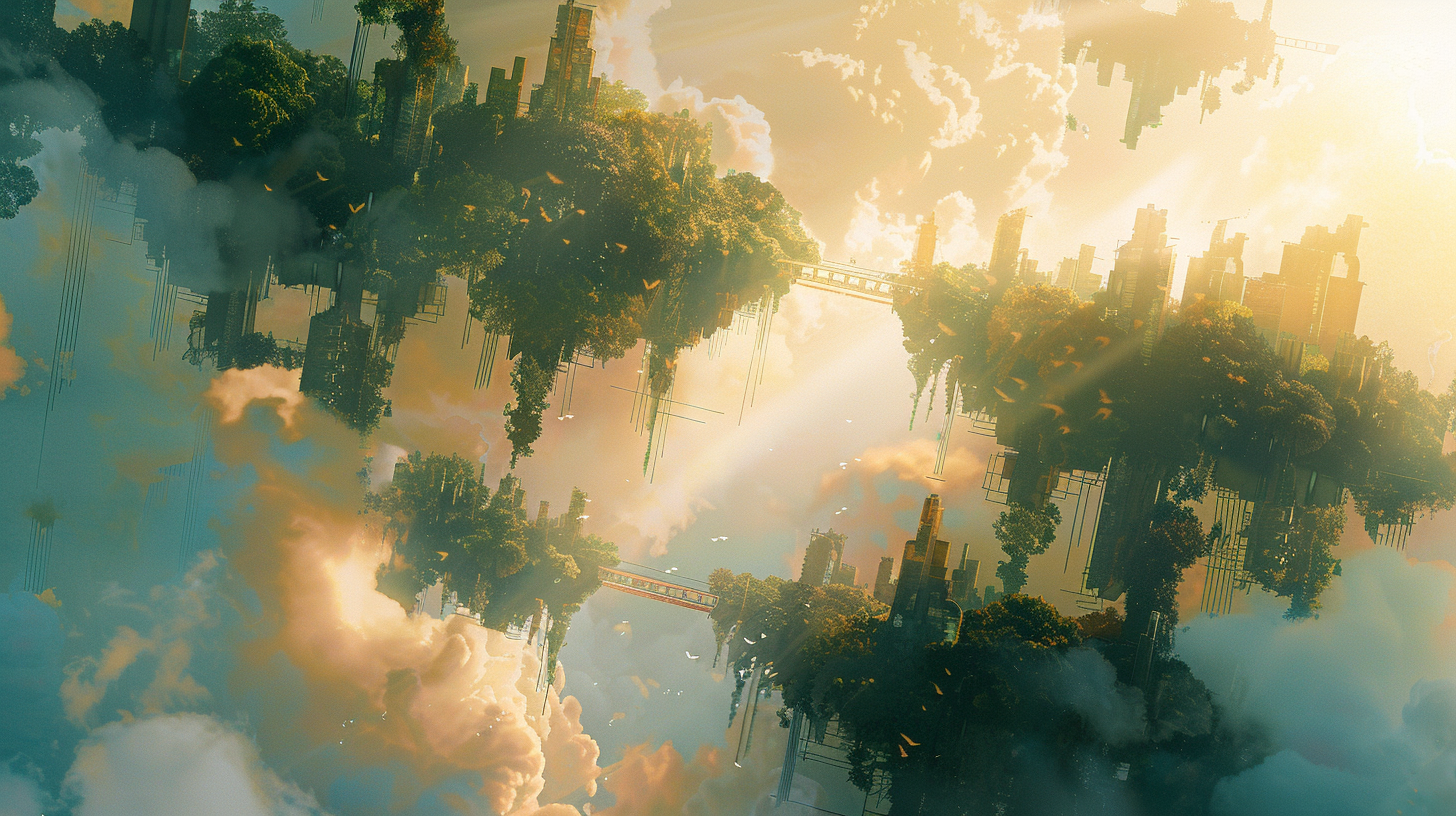 Digital Painting Floating City Sky