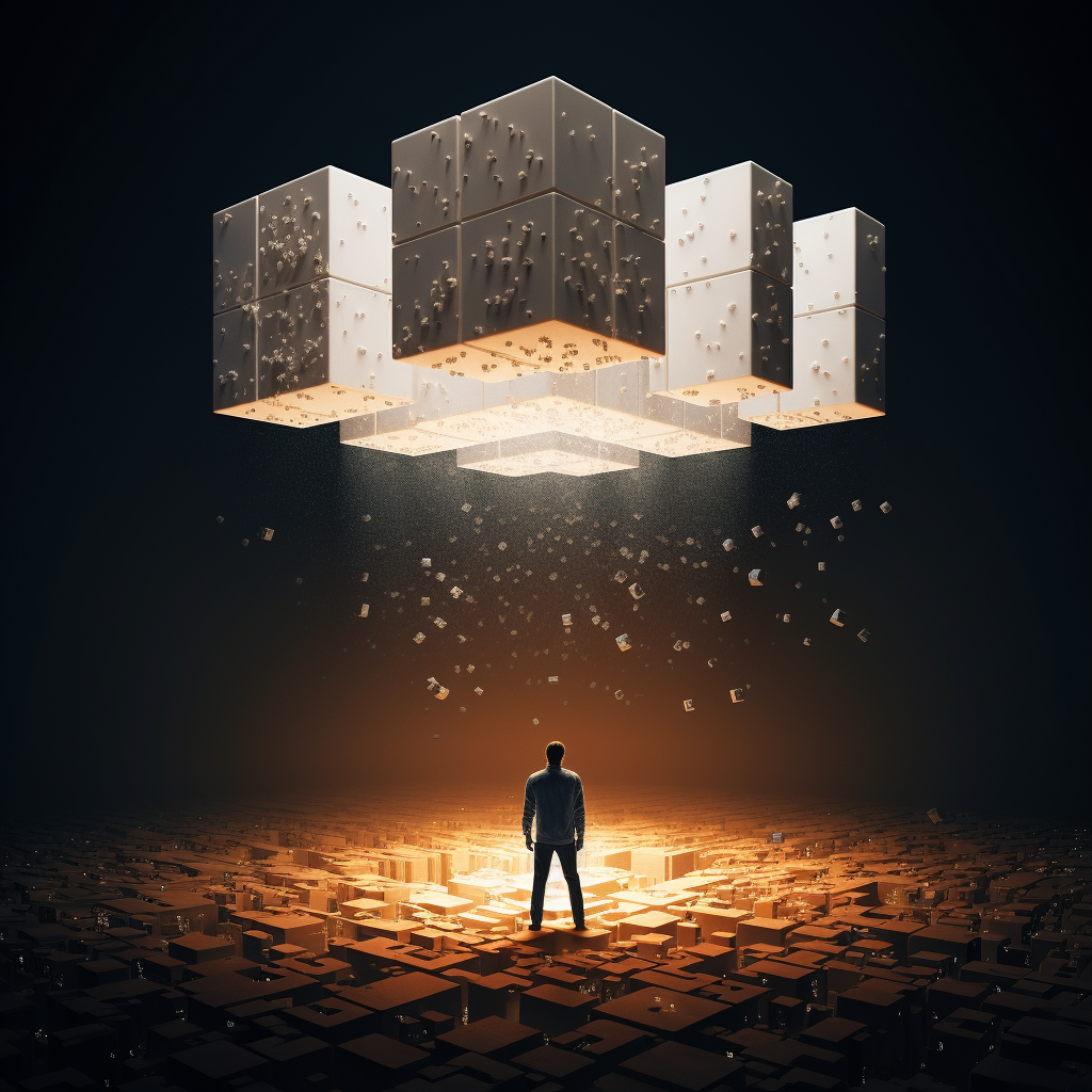 Man surrounded by reflective cube illusion