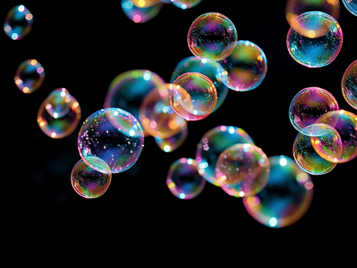 Beautiful shimmering bubbles without background