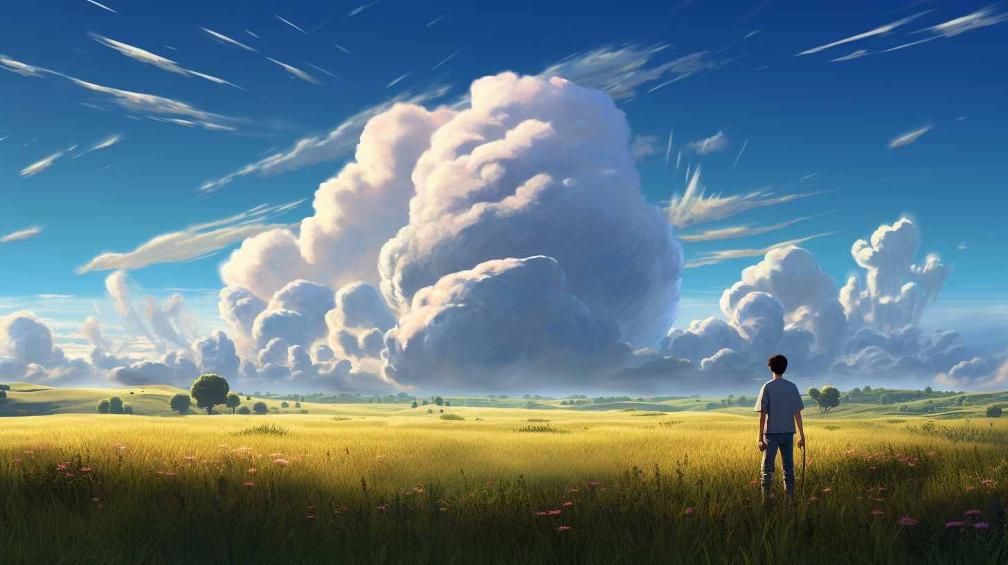 Man gazing at floating island in sky