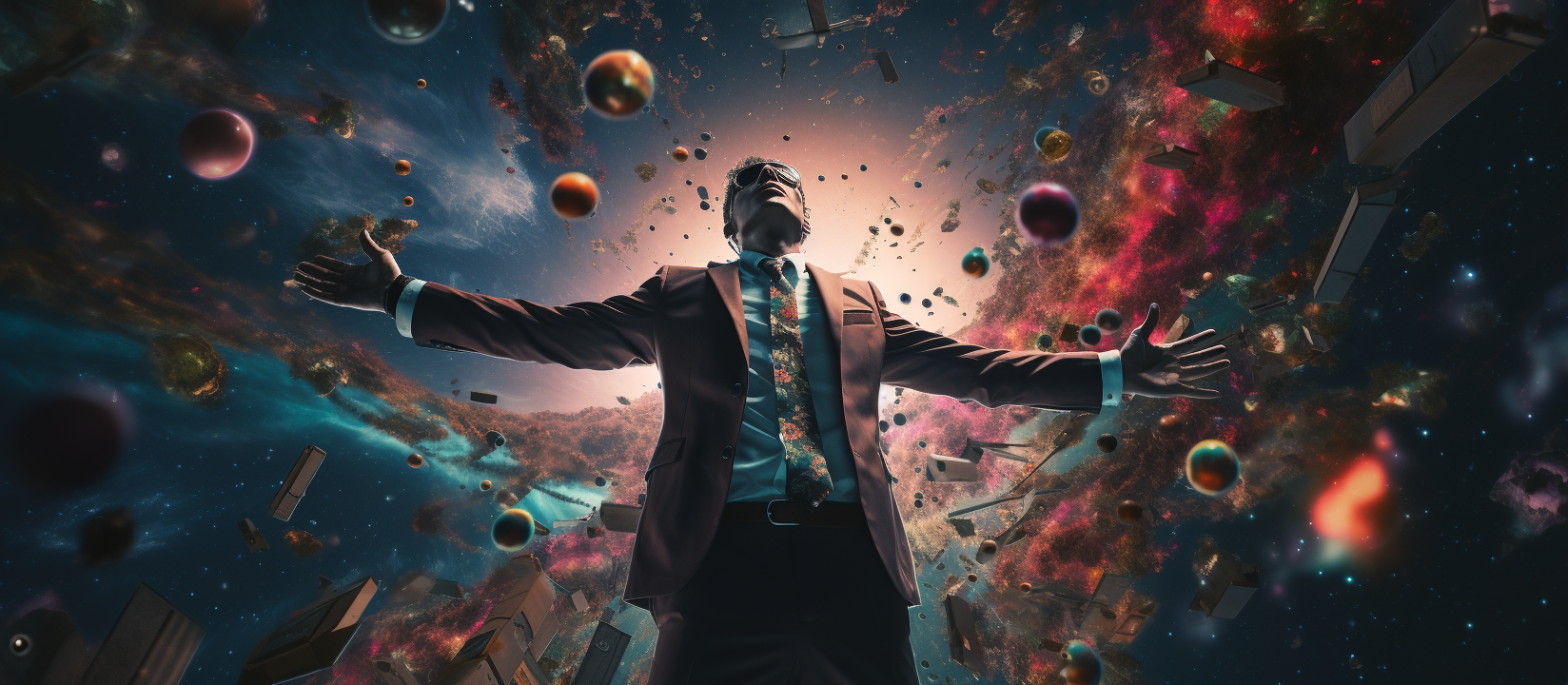 Man in Suit Floating in Space