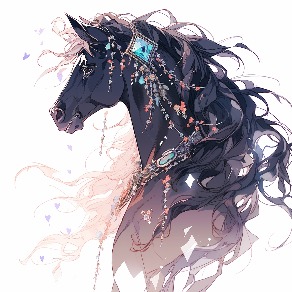 Gorgeous mare with floating mane and gems