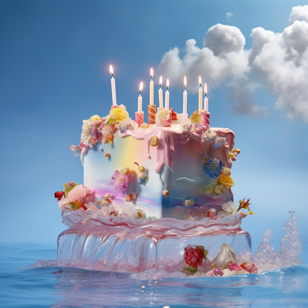 Colorful Birthday Cake on the Ocean